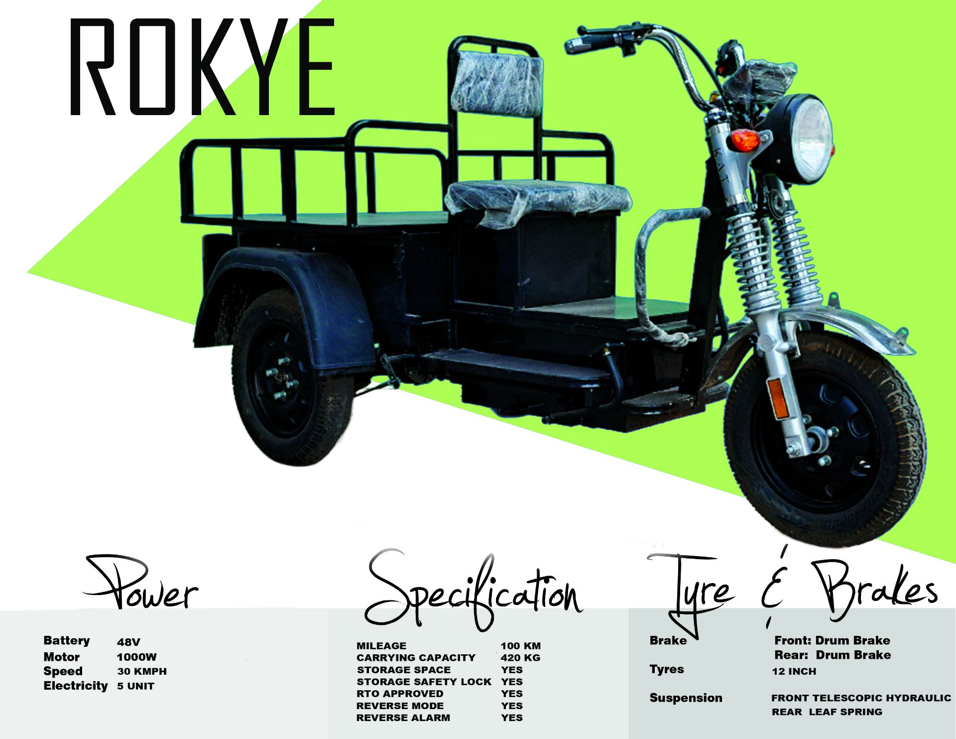 RokyE Electric mini Loader | Compact 3 Wheel Electric Vehicle| Motor Kit
